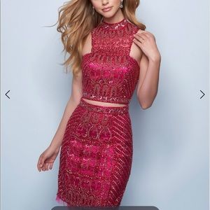 Fully beaded 2 piece pink cocktail dress